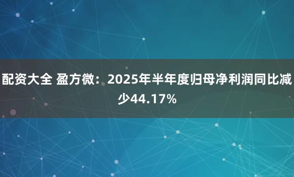 配资大全 盈方微：2025年半年度归母净利润同比减少44.17%